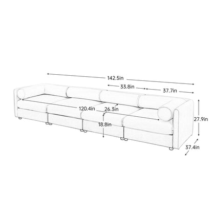 4-Piece Modular Sectional Sofa - Storage Chaise Lounge with Cylindrical Backrests, Deep Seating