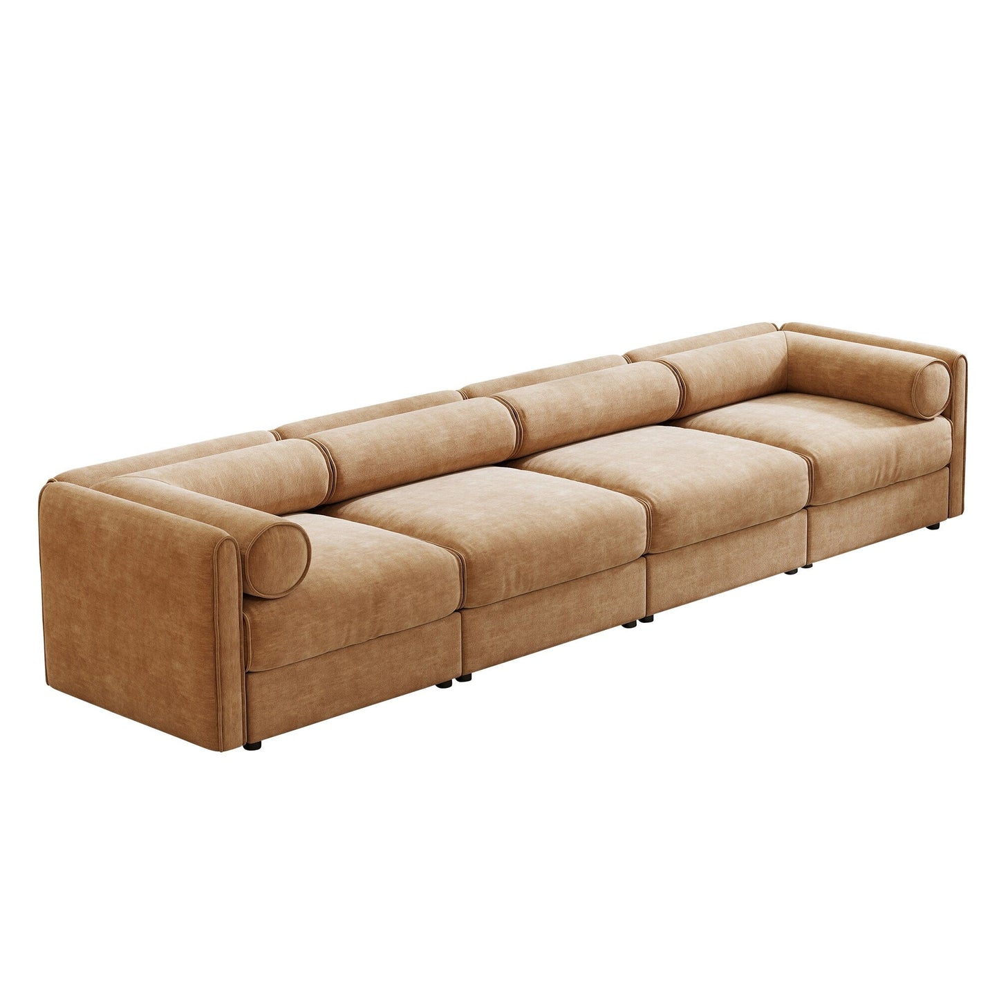 4-Piece Modular Sectional Sofa - Storage Chaise Lounge with Cylindrical Backrests, Deep Seating