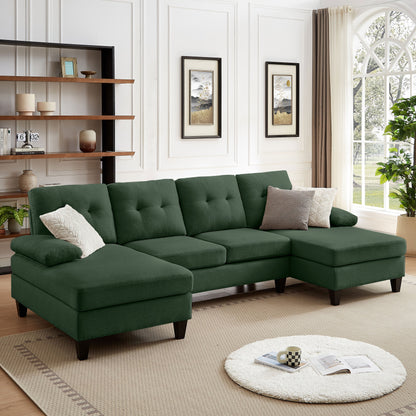 4 Seat U Shaped Sectional Sofa Couch with Double Chaise for Living Room