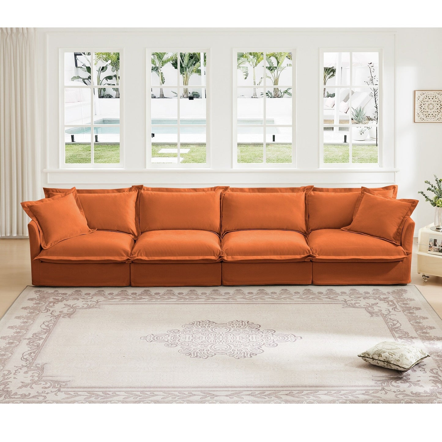 4-Seater Chenille Sofa with Removable Cover for Living Room