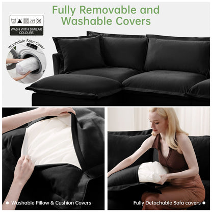 4-Seater Chenille Sofa with Removable Cover for Living Room