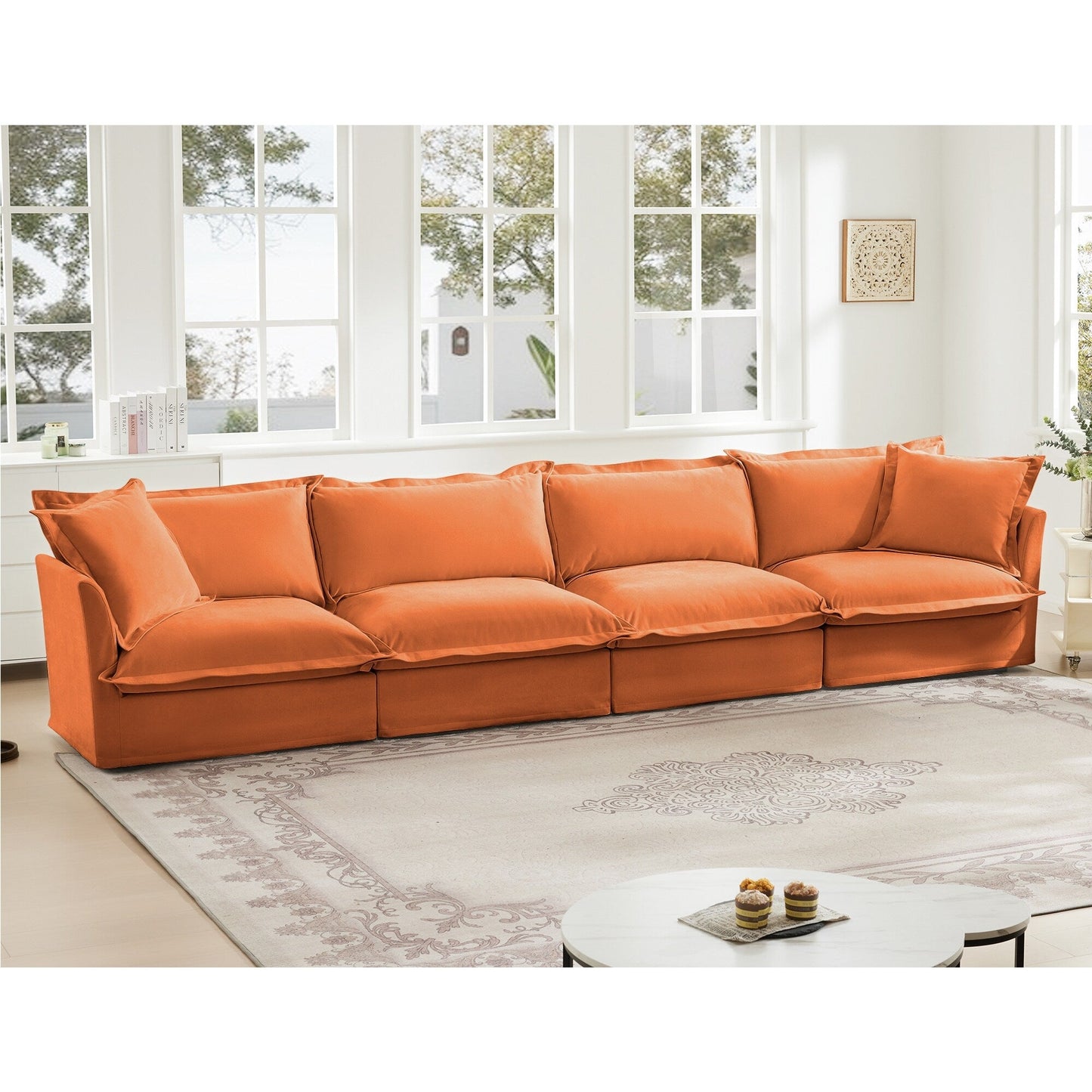 4-Seater Chenille Sofa with Removable Cover for Living Room