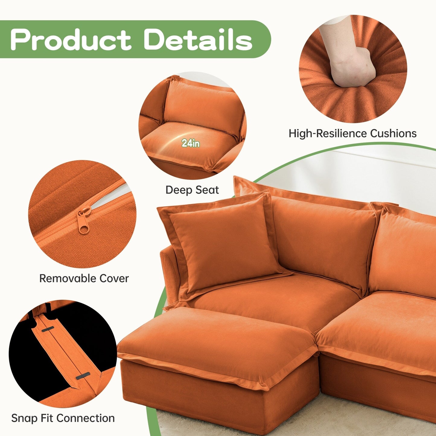 4-Seater Chenille Sofa with Removable Cover for Living Room