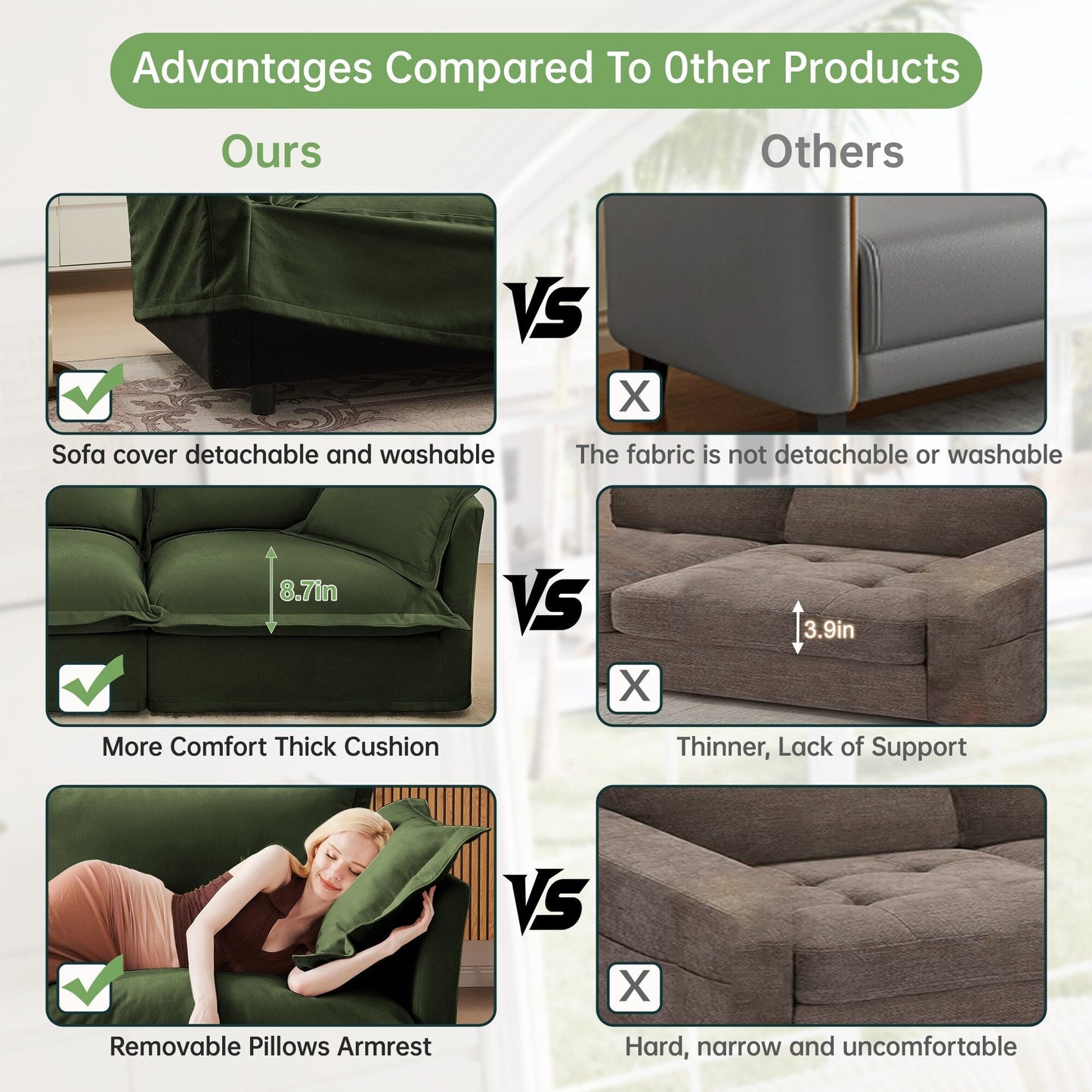 4-Seater Chenille Sofa with Removable Cover for Living Room