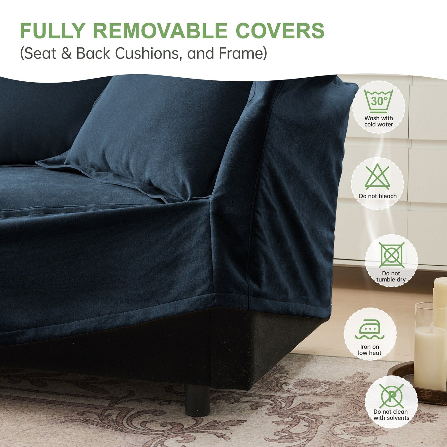 4-Seater Chenille Sofa with Removable Cover for Living Room