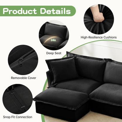 4-Seater Chenille Sofa with Removable Cover for Living Room