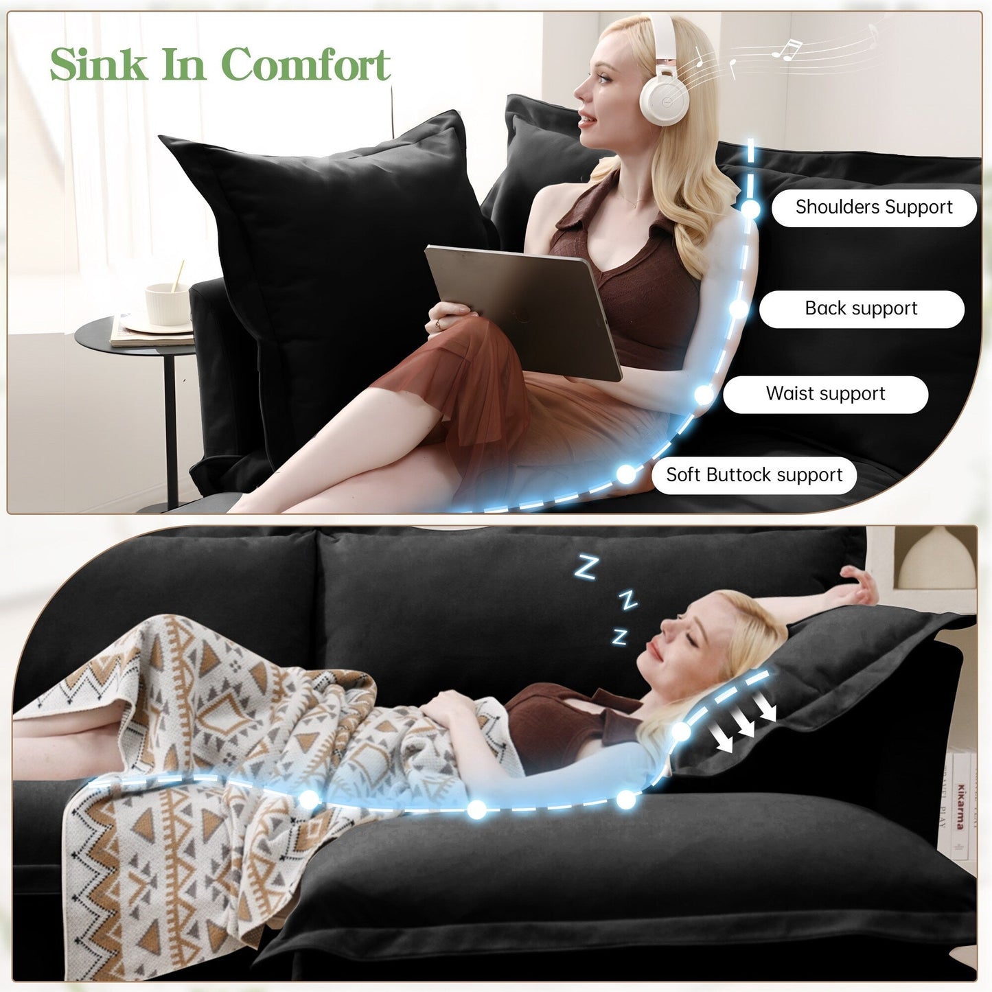 4-Seater Chenille Sofa with Removable Cover for Living Room