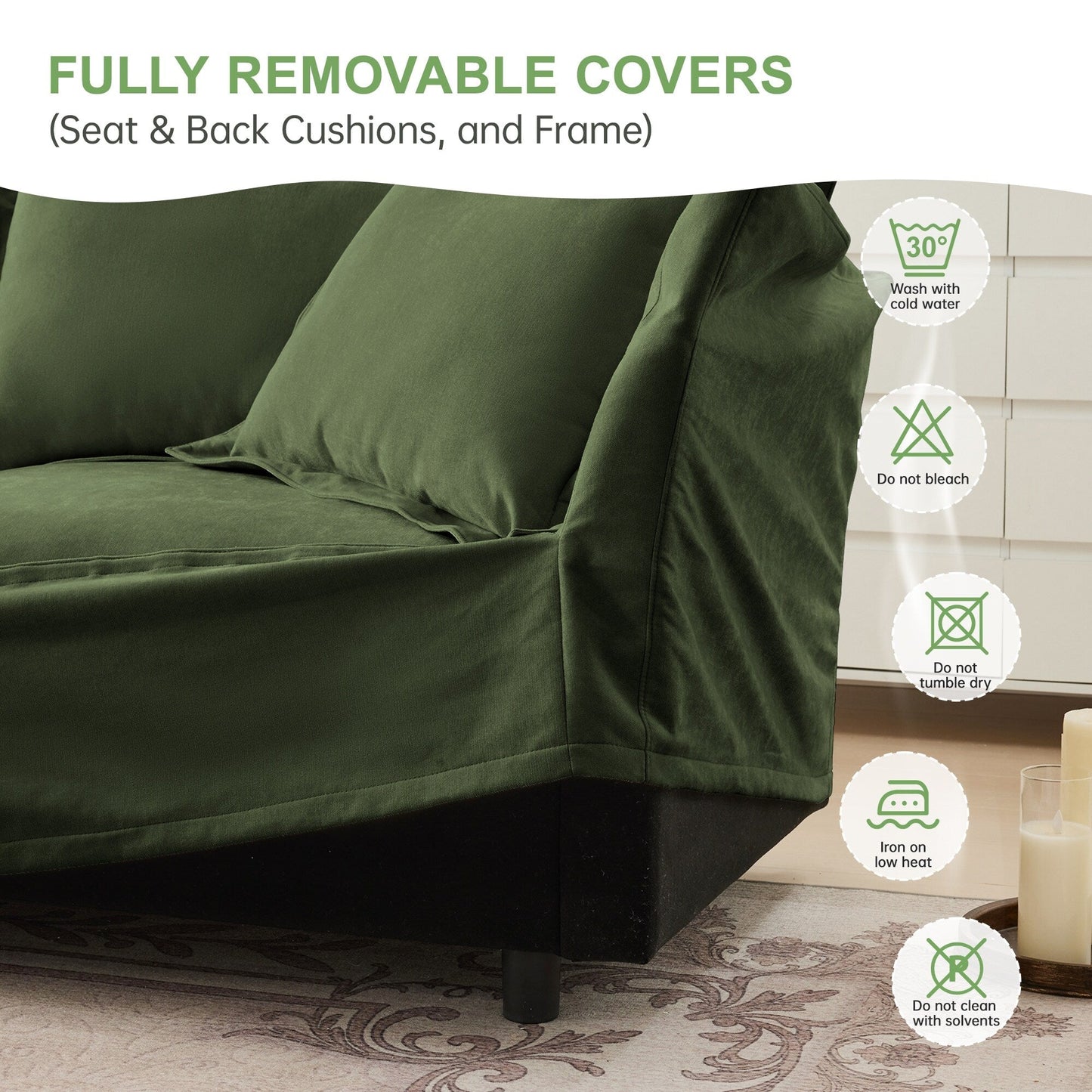 4-Seater Chenille Sofa with Removable Cover for Living Room