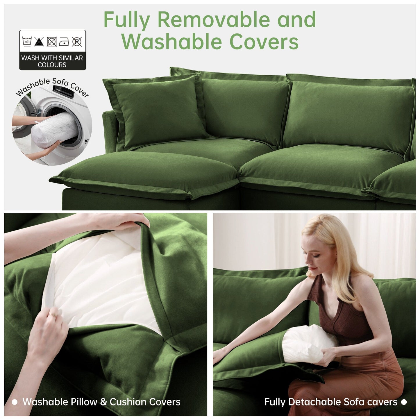4-Seater Chenille Sofa with Removable Cover for Living Room