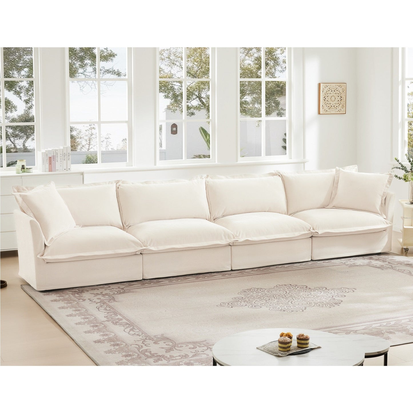 4-Seater Chenille Sofa with Removable Cover for Living Room