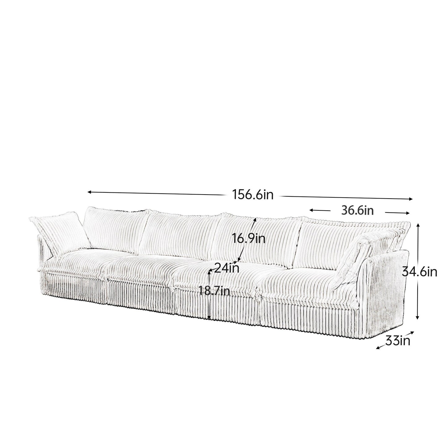 4-Seater Corduroy Slipcovered Sofa with Extra Deep for Living Room