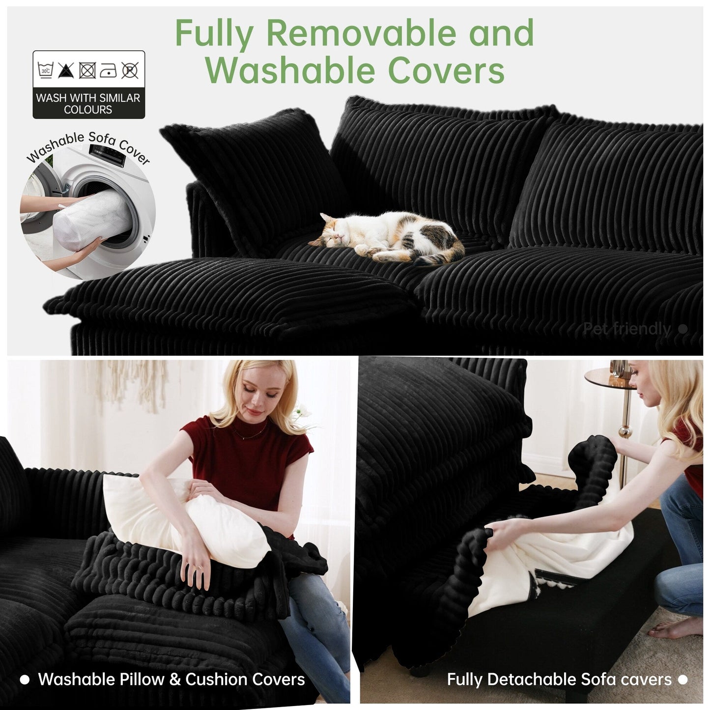 4-Seater Corduroy Slipcovered Sofa with Extra Deep for Living Room