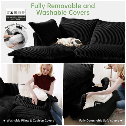 4-Seater Corduroy Slipcovered Sofa with Extra Deep for Living Room