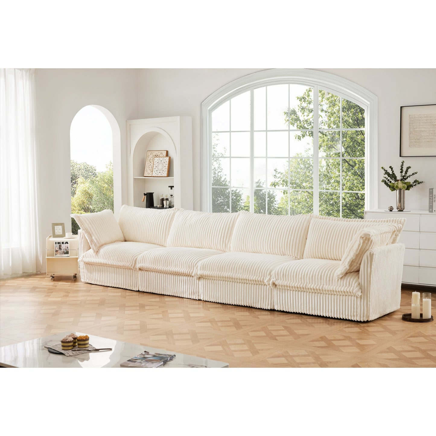 4-Seater Corduroy Slipcovered Sofa with Extra Deep for Living Room