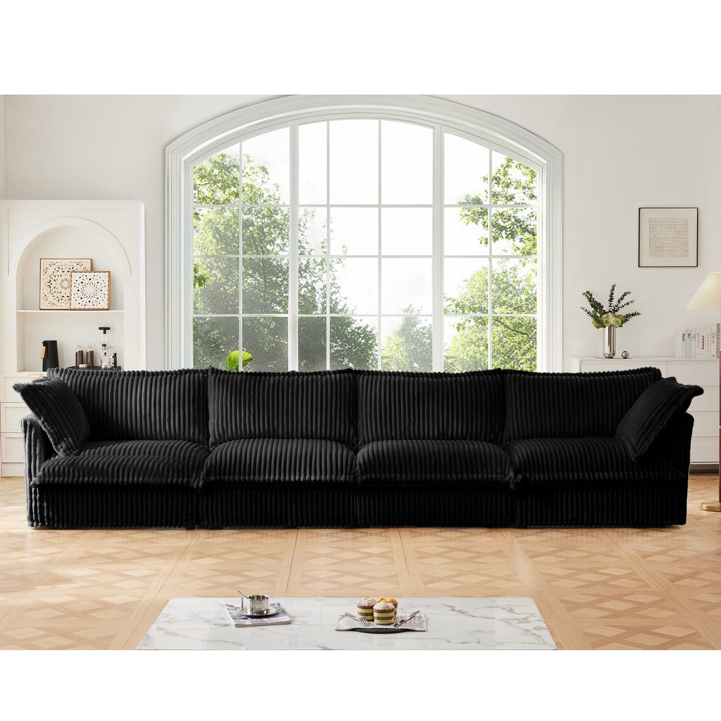 4-Seater Corduroy Slipcovered Sofa with Extra Deep for Living Room