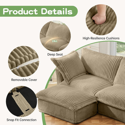 4-Seater Corduroy Slipcovered Sofa with Extra Deep for Living Room