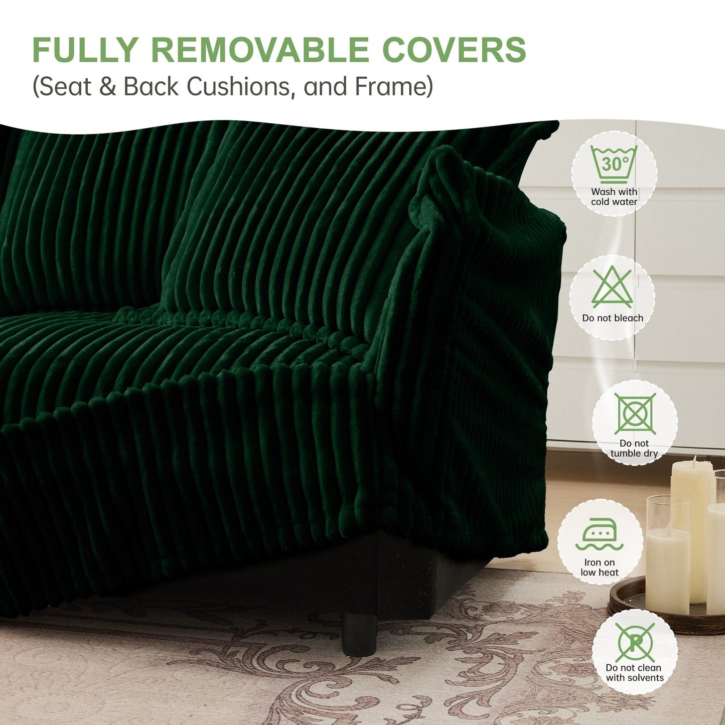 4-Seater Corduroy Slipcovered Sofa with Extra Deep for Living Room
