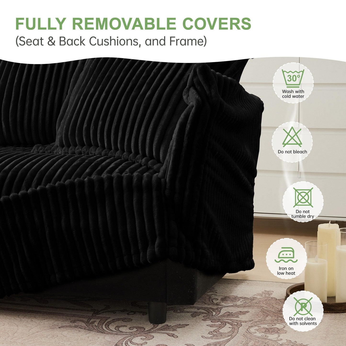 4-Seater Corduroy Slipcovered Sofa with Extra Deep for Living Room