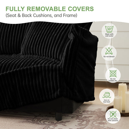 4-Seater Corduroy Slipcovered Sofa with Extra Deep for Living Room