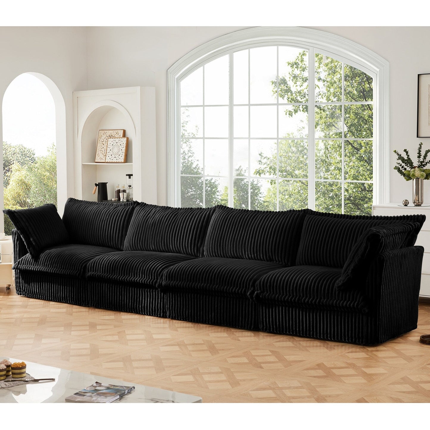 4-Seater Corduroy Slipcovered Sofa with Extra Deep for Living Room