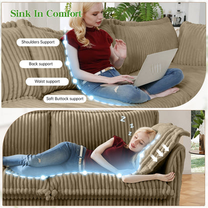 4-Seater Corduroy Slipcovered Sofa with Extra Deep for Living Room