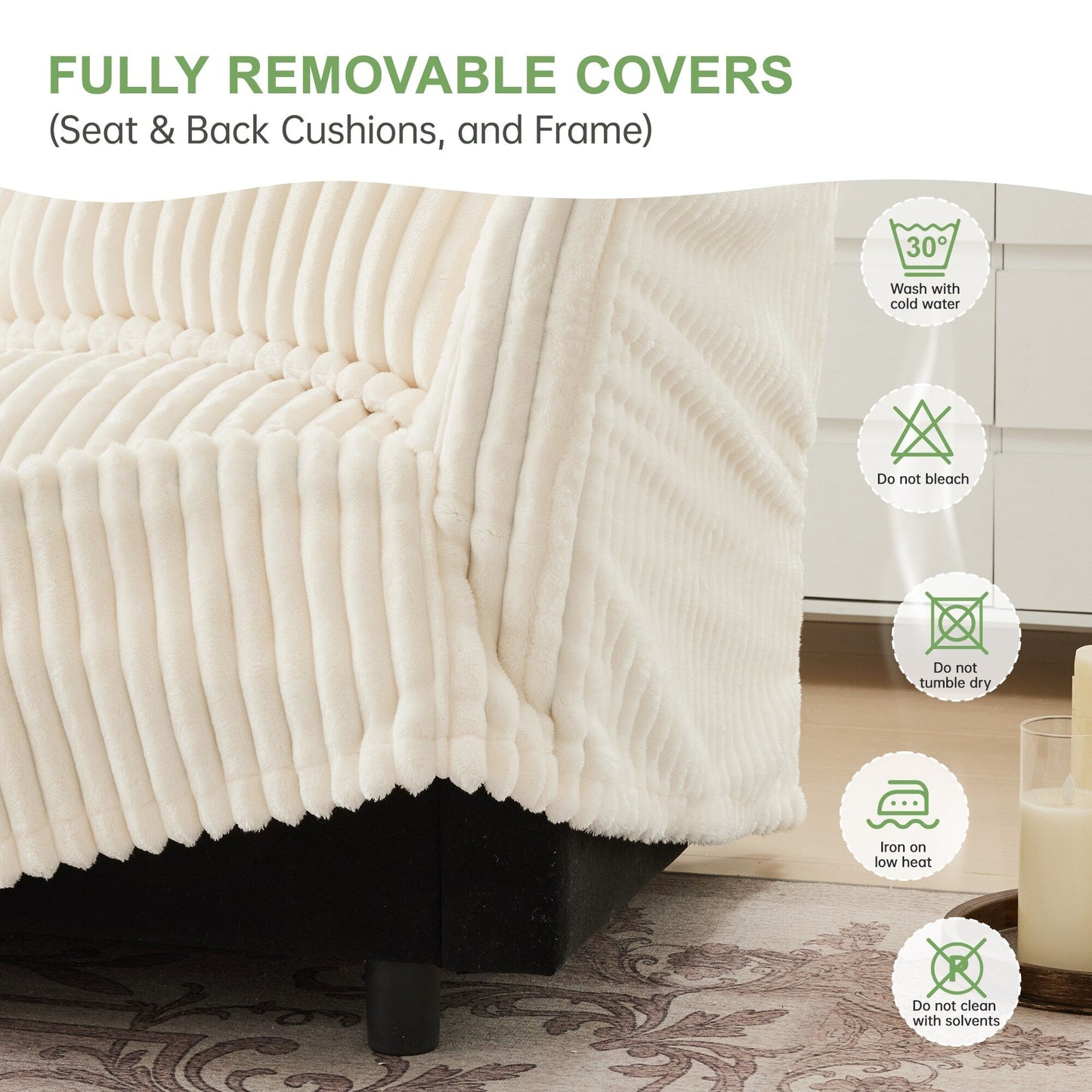 4-Seater Corduroy Slipcovered Sofa with Extra Deep for Living Room