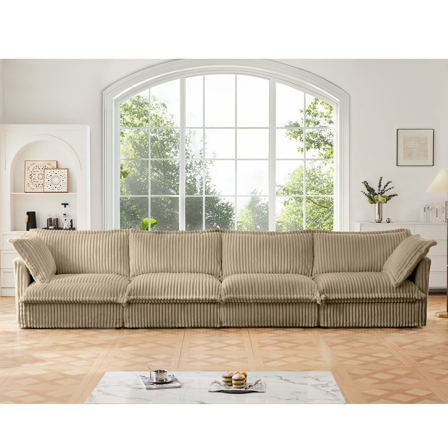 4-Seater Corduroy Slipcovered Sofa with Extra Deep for Living Room
