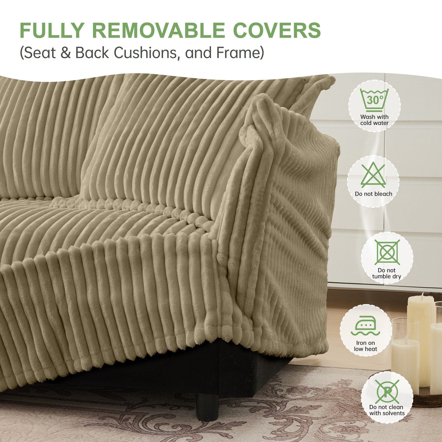 4-Seater Corduroy Slipcovered Sofa with Extra Deep for Living Room