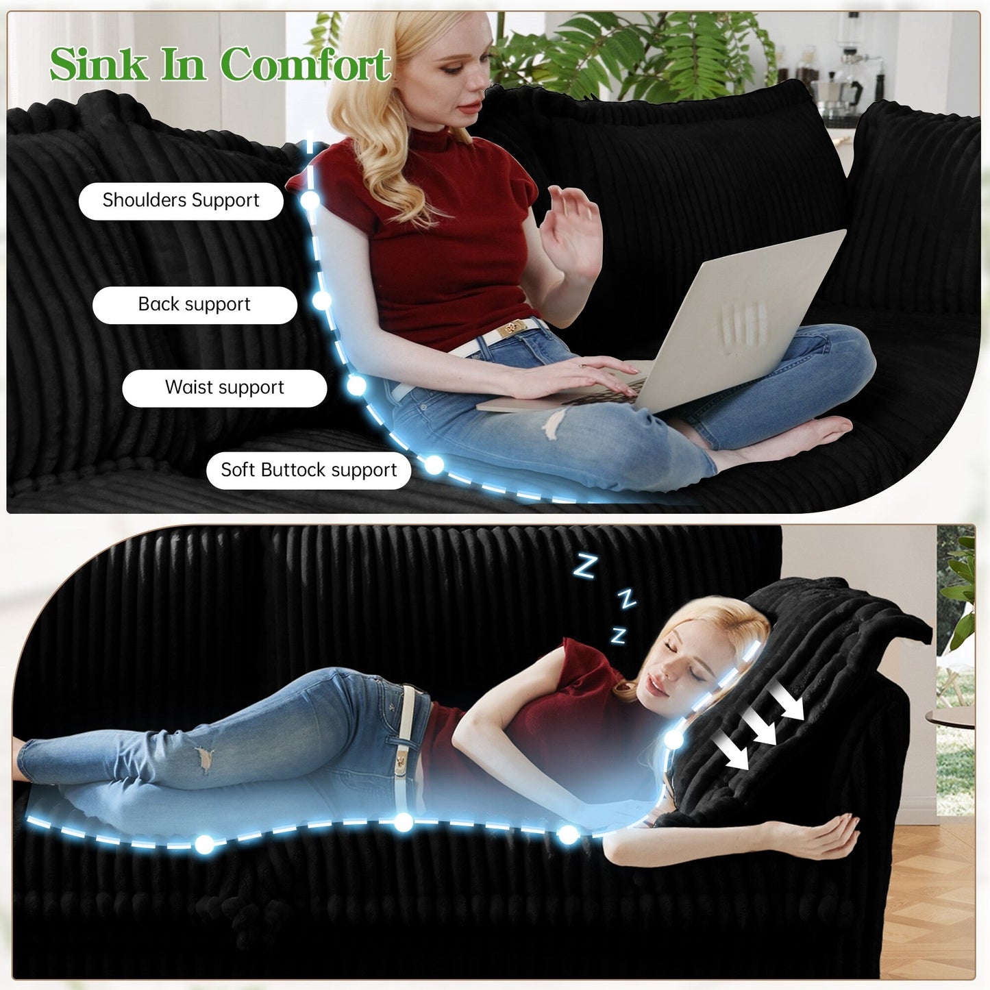4-Seater Corduroy Slipcovered Sofa with Extra Deep for Living Room