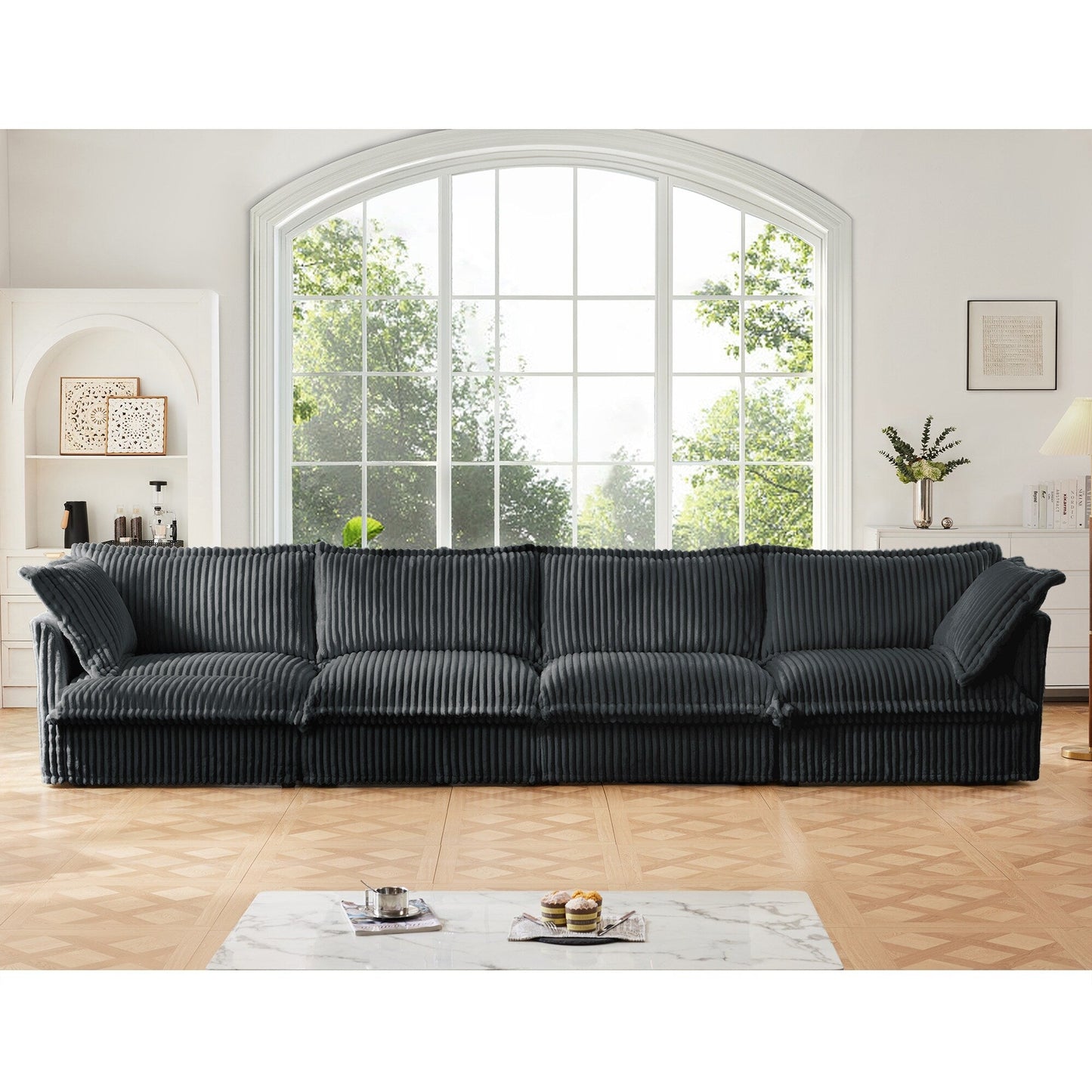 4-Seater Corduroy Slipcovered Sofa with Extra Deep for Living Room