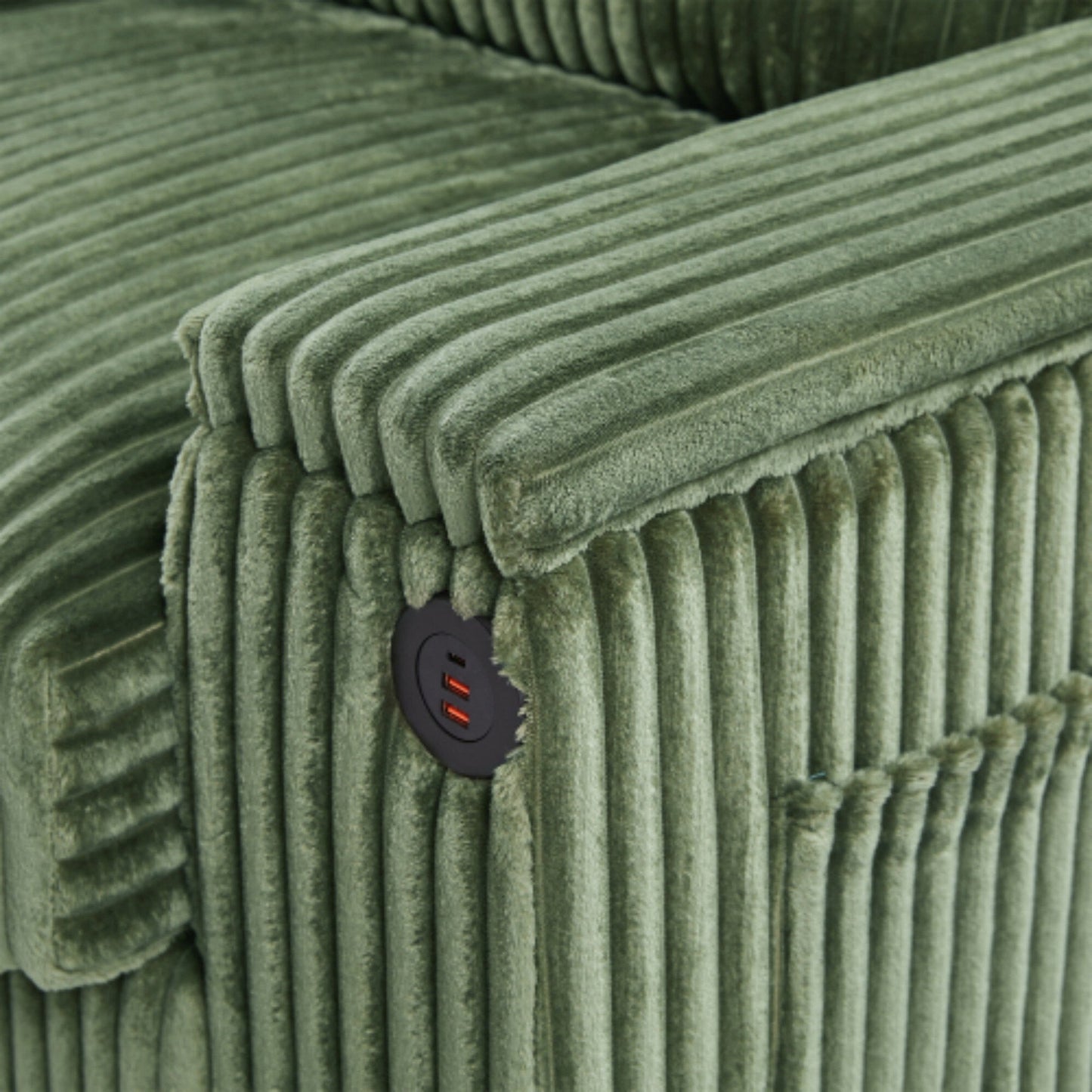 4-Seater Modern Corduroy Sofa Couch with USB Ports, Hidden Storage, and Flip-Top Cup Holders