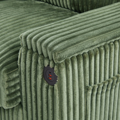 4-Seater Modern Corduroy Sofa Couch with USB Ports, Hidden Storage, and Flip-Top Cup Holders