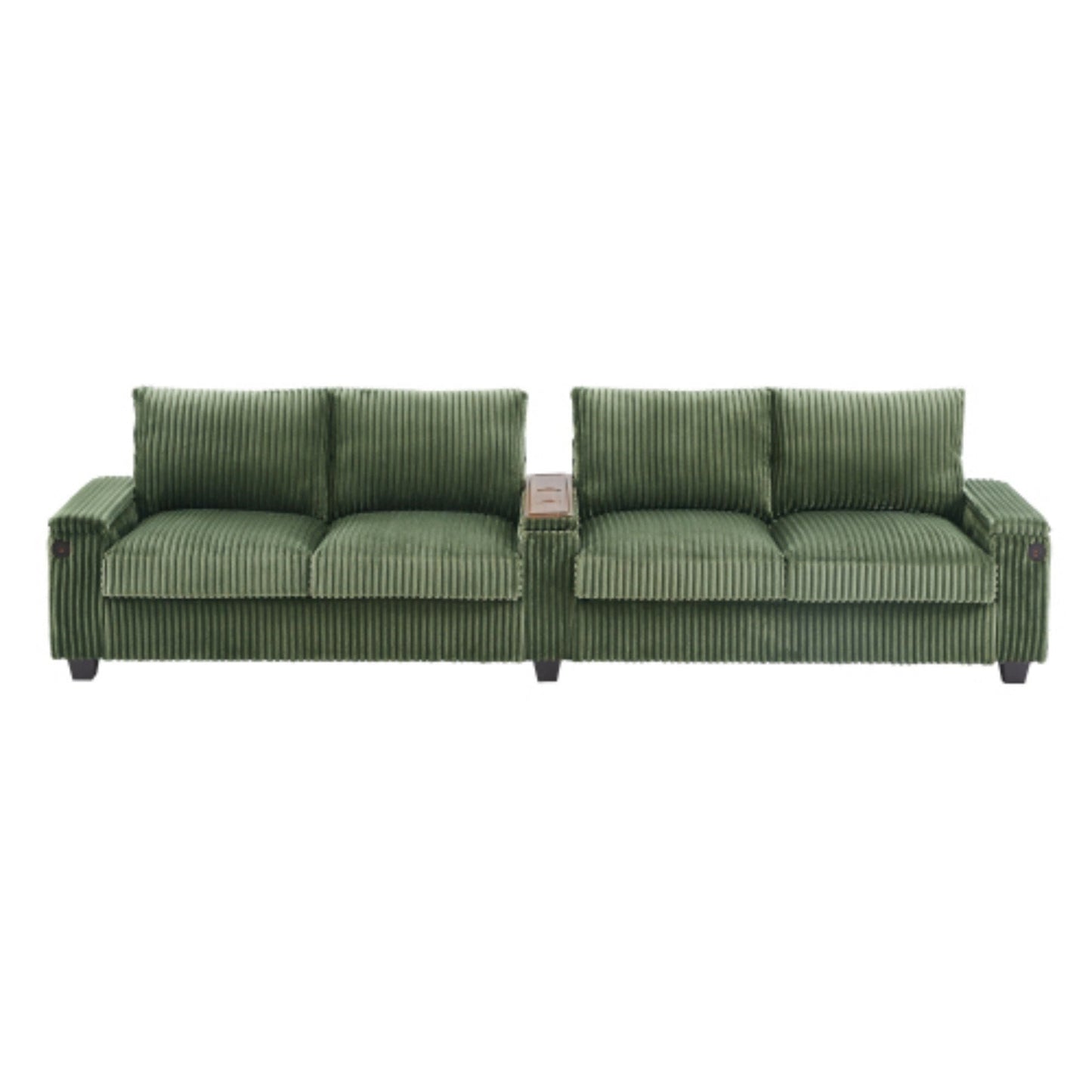 4-Seater Modern Corduroy Sofa Couch with USB Ports, Hidden Storage, and Flip-Top Cup Holders
