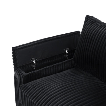 4-Seater Modern Corduroy Sofa Couch with USB Ports, Hidden Storage, and Flip-Top Cup Holders