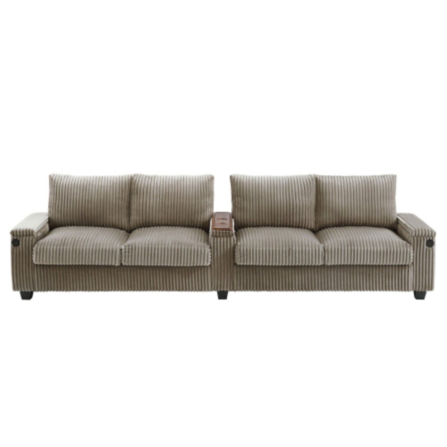4-Seater Modern Corduroy Sofa Couch with USB Ports, Hidden Storage, and Flip-Top Cup Holders