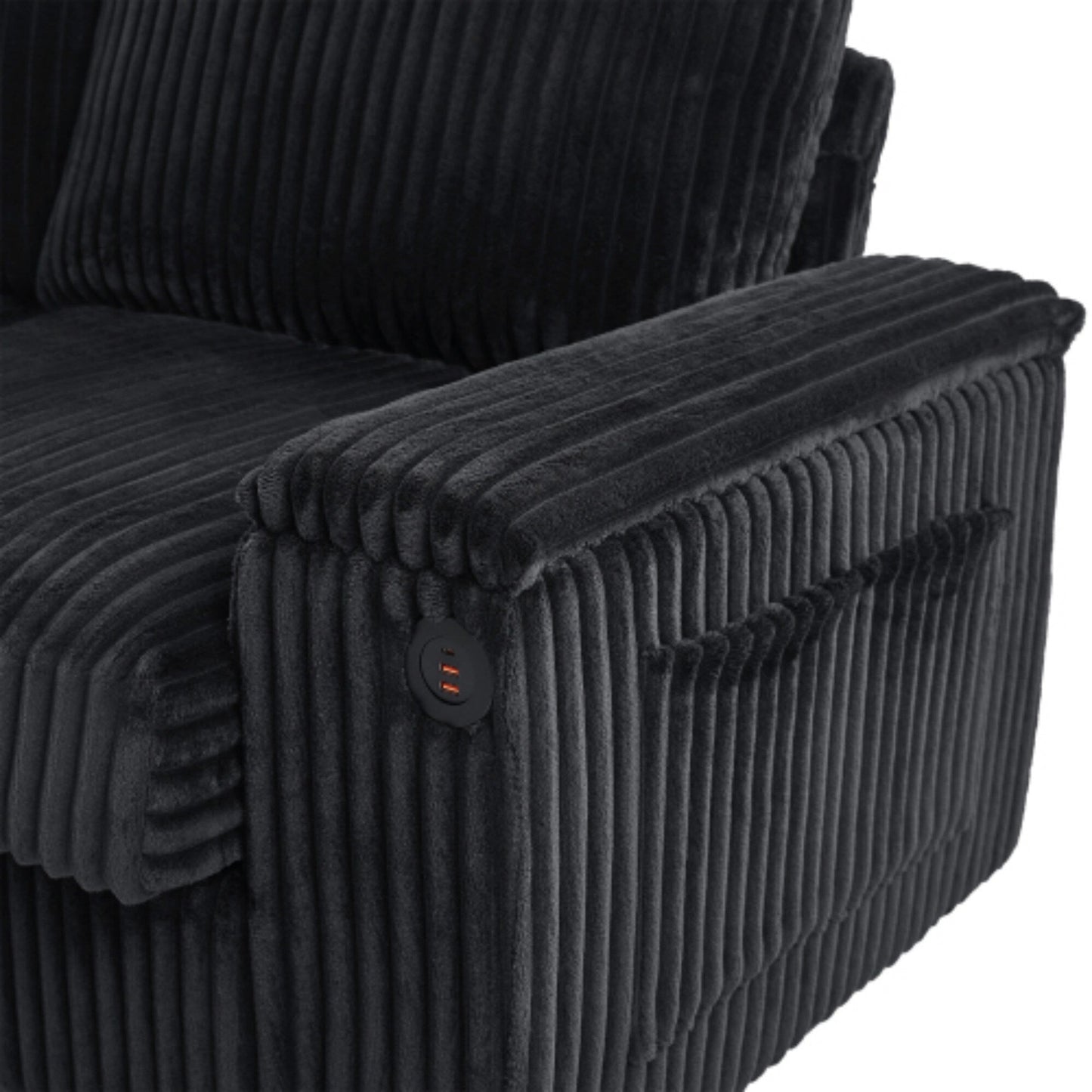 4-Seater Modern Corduroy Sofa Couch with USB Ports, Hidden Storage, and Flip-Top Cup Holders