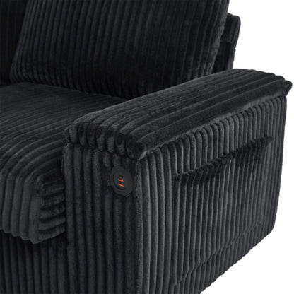 4-Seater Modern Corduroy Sofa Couch with USB Ports, Hidden Storage, and Flip-Top Cup Holders