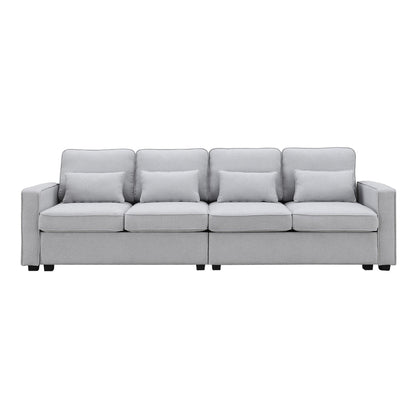 4-Seater Modern Linen Fabric Sofa with Armrest Pockets and 4 Pillows