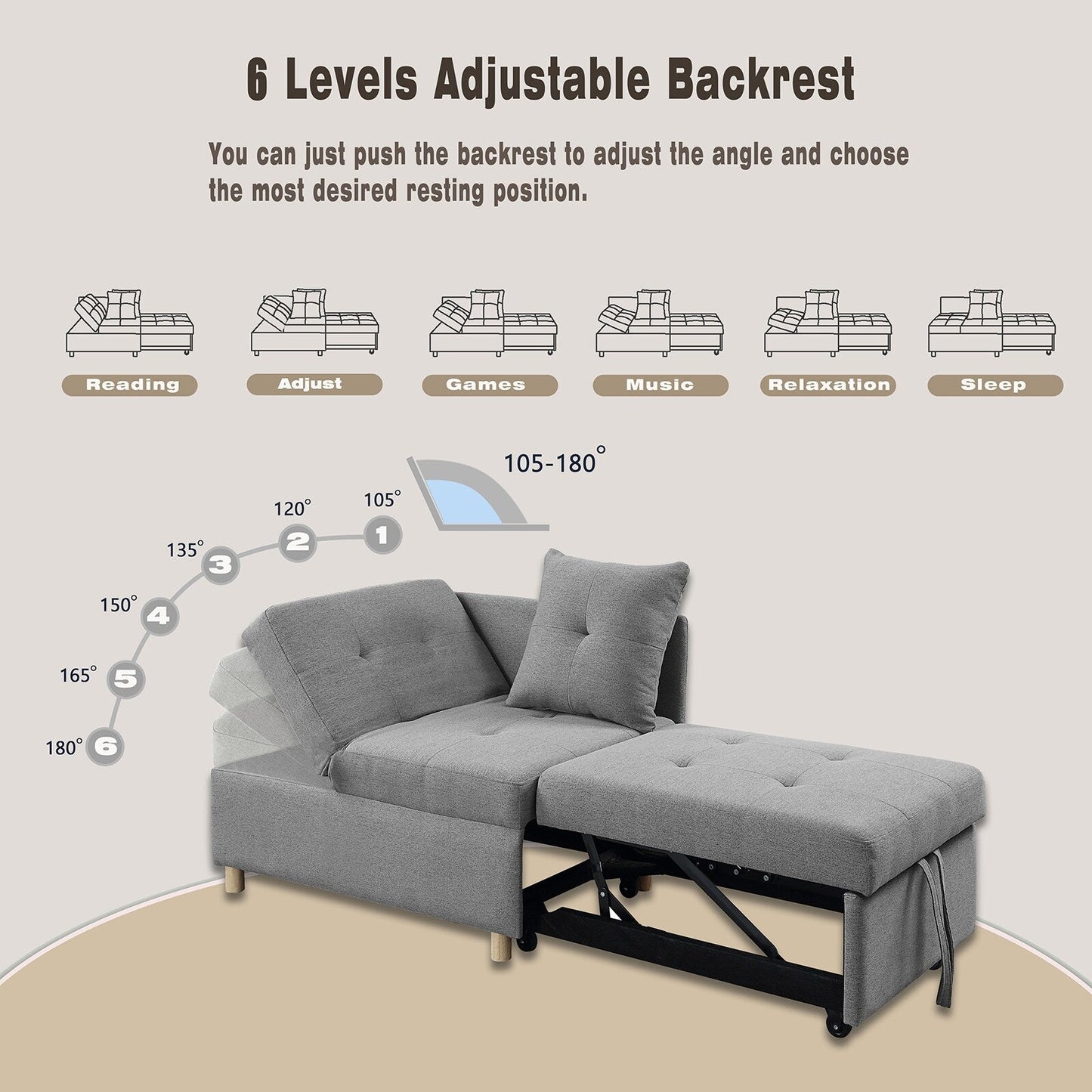 4-in-1 Single Convertible Sofa Bed with Adjustable Back