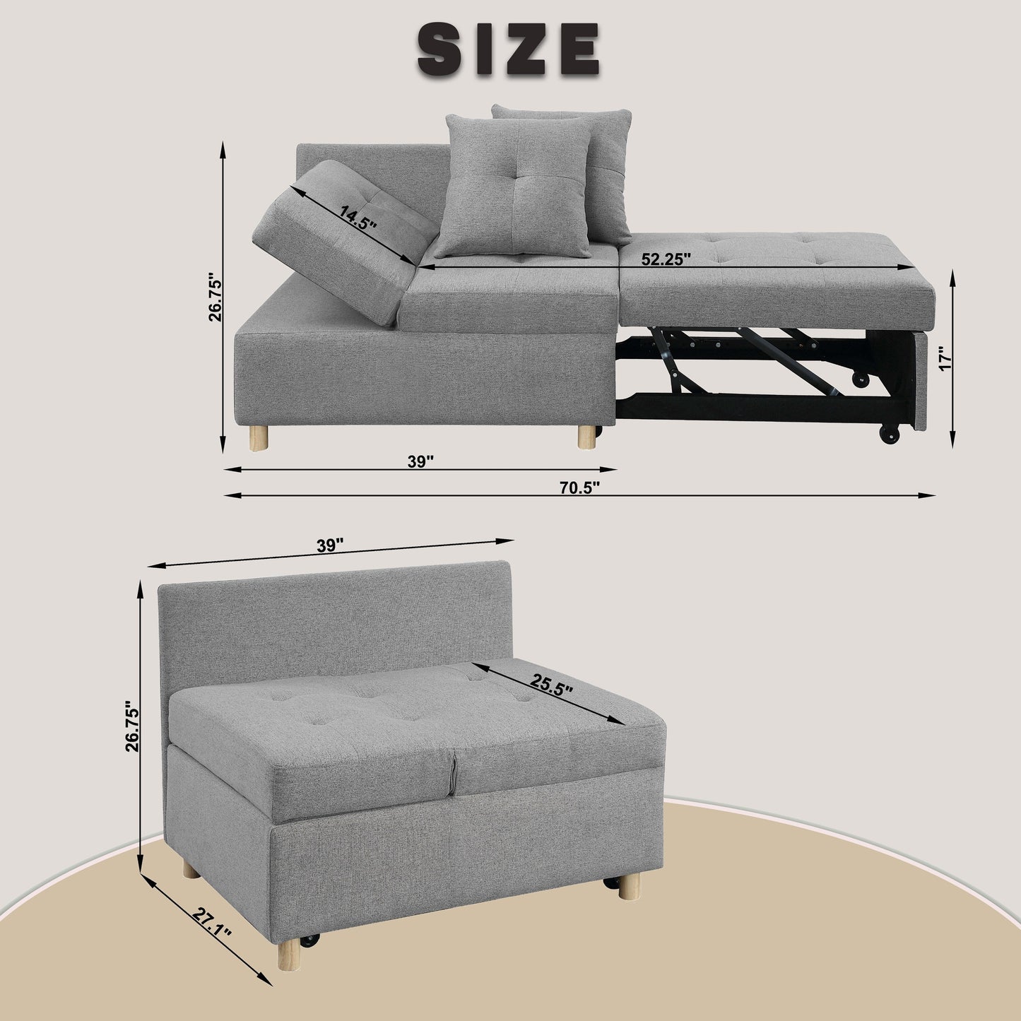 4-in-1 Single Convertible Sofa Bed with Adjustable Back