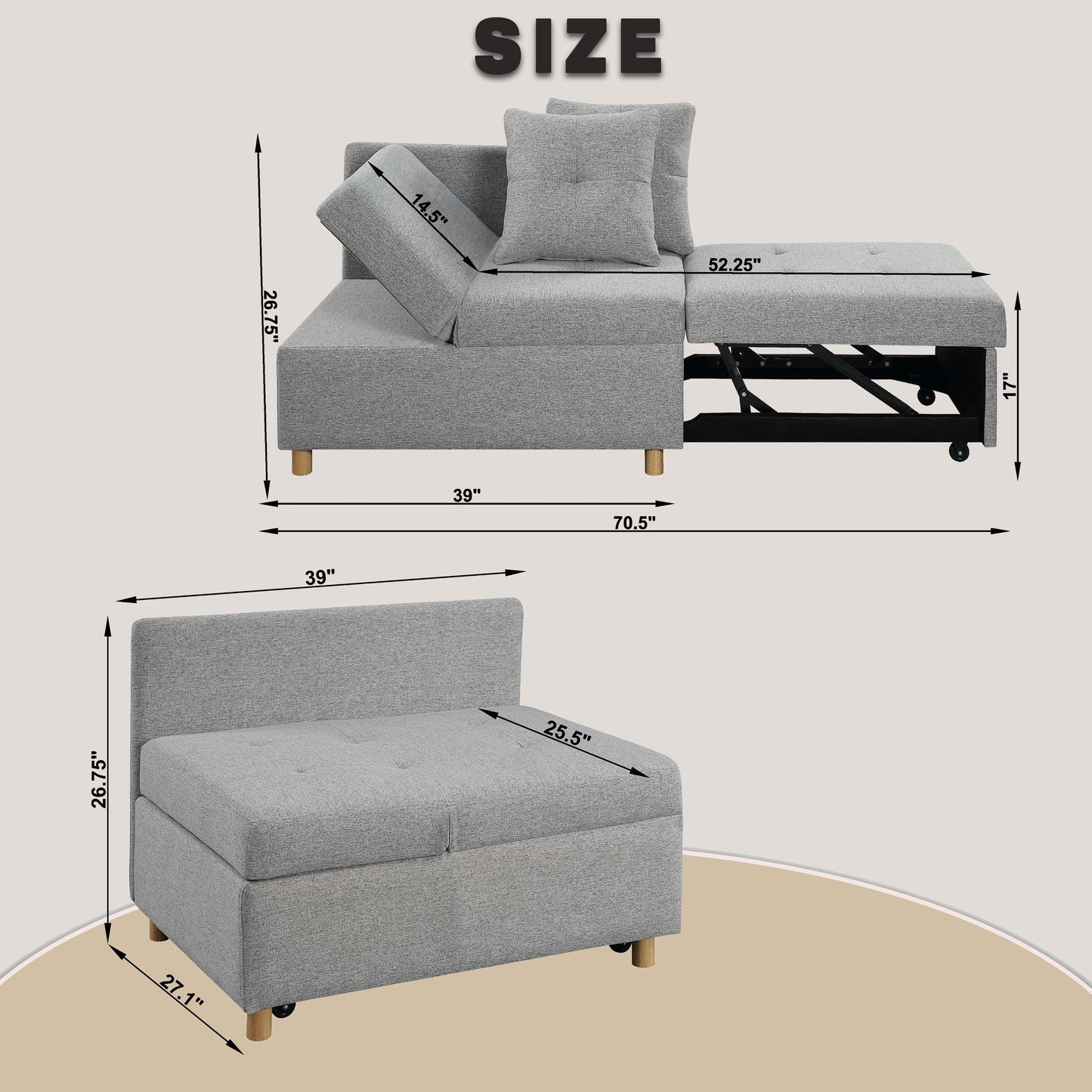 4-in-1 Single Convertible Sofa Bed with Adjustable Back