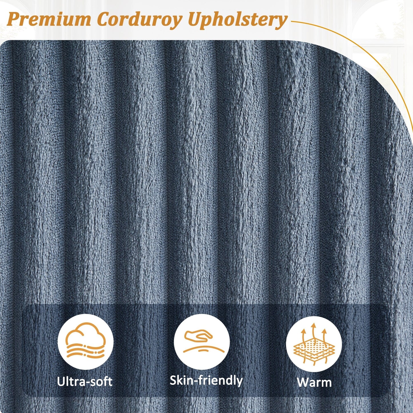4-seater Corduroy Sofa Couch 133 Modern Sofa with USB Ports, Hidden Storage Arms, Flip-Top Cup Holders for Living Room