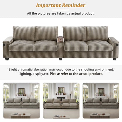 4-seater Corduroy Sofa Couch 133 Modern Sofa with USB Ports, Hidden Storage Arms, Flip-Top Cup Holders for Living Room