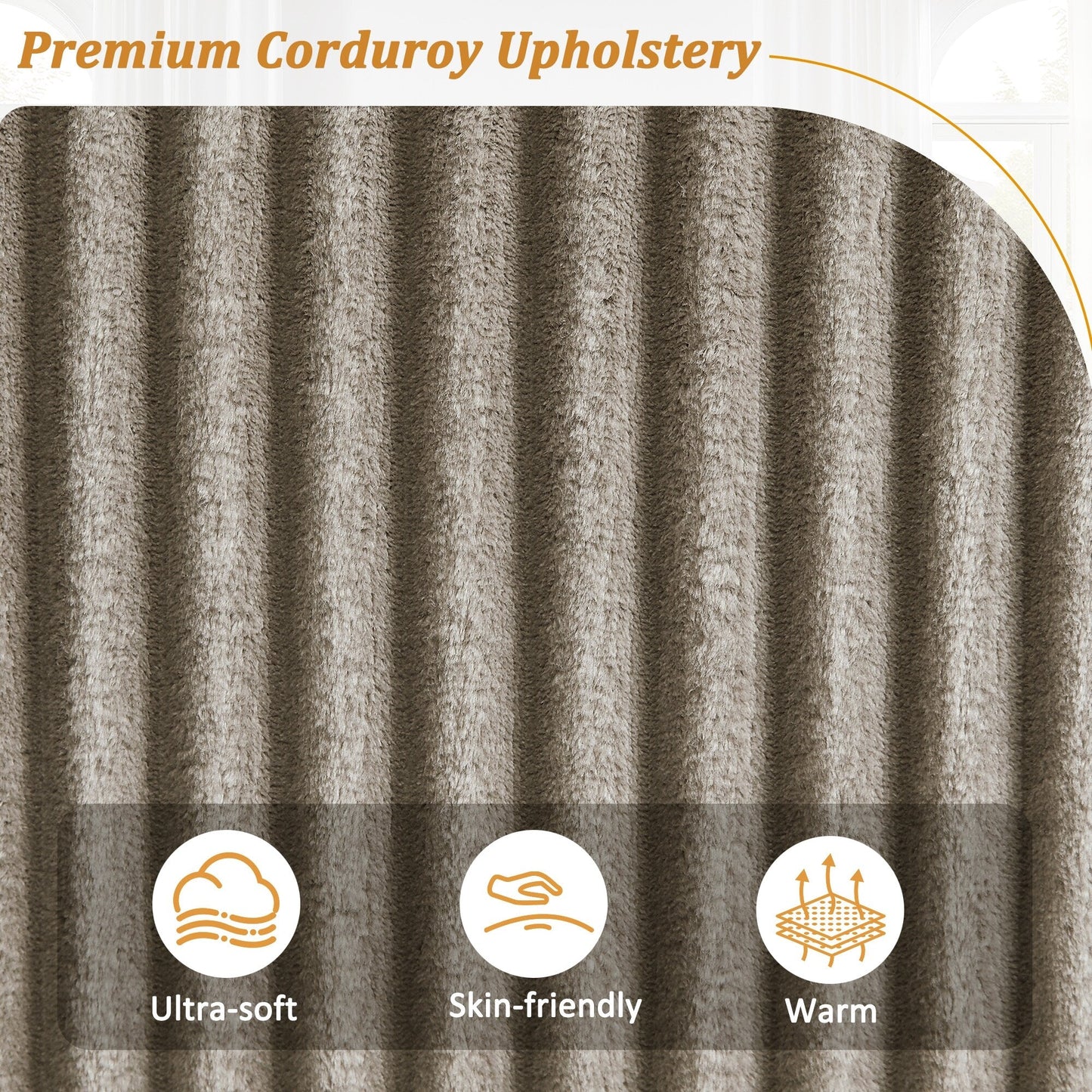 4-seater Corduroy Sofa Couch 133 Modern Sofa with USB Ports, Hidden Storage Arms, Flip-Top Cup Holders for Living Room