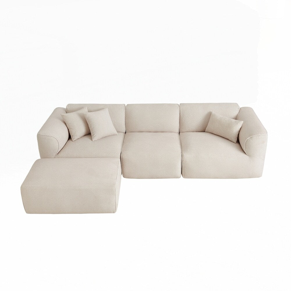 4-seater with pure sponge seat cushions and a detachable footstool includes 3 throw pillows