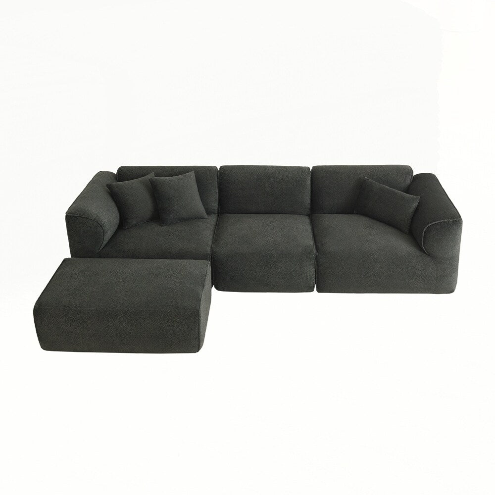 4-seater with pure sponge seat cushions and a detachable footstool includes 3 throw pillows