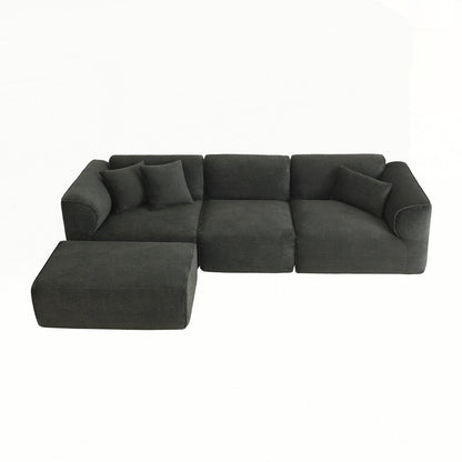 4-seater with pure sponge seat cushions and a detachable footstool includes 3 throw pillows