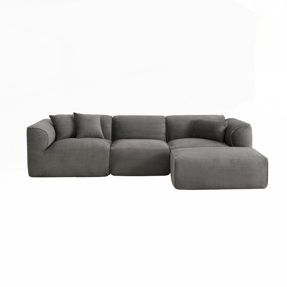 4-seater with pure sponge seat cushions and a detachable footstool includes 3 throw pillows