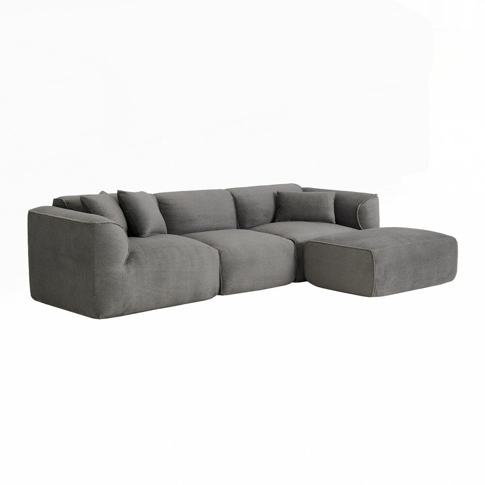 4-seater with pure sponge seat cushions and a detachable footstool includes 3 throw pillows