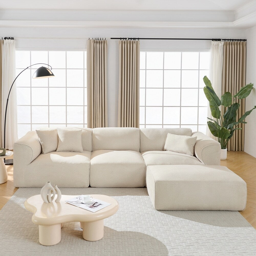 4-seater with pure sponge seat cushions and a detachable footstool includes 3 throw pillows